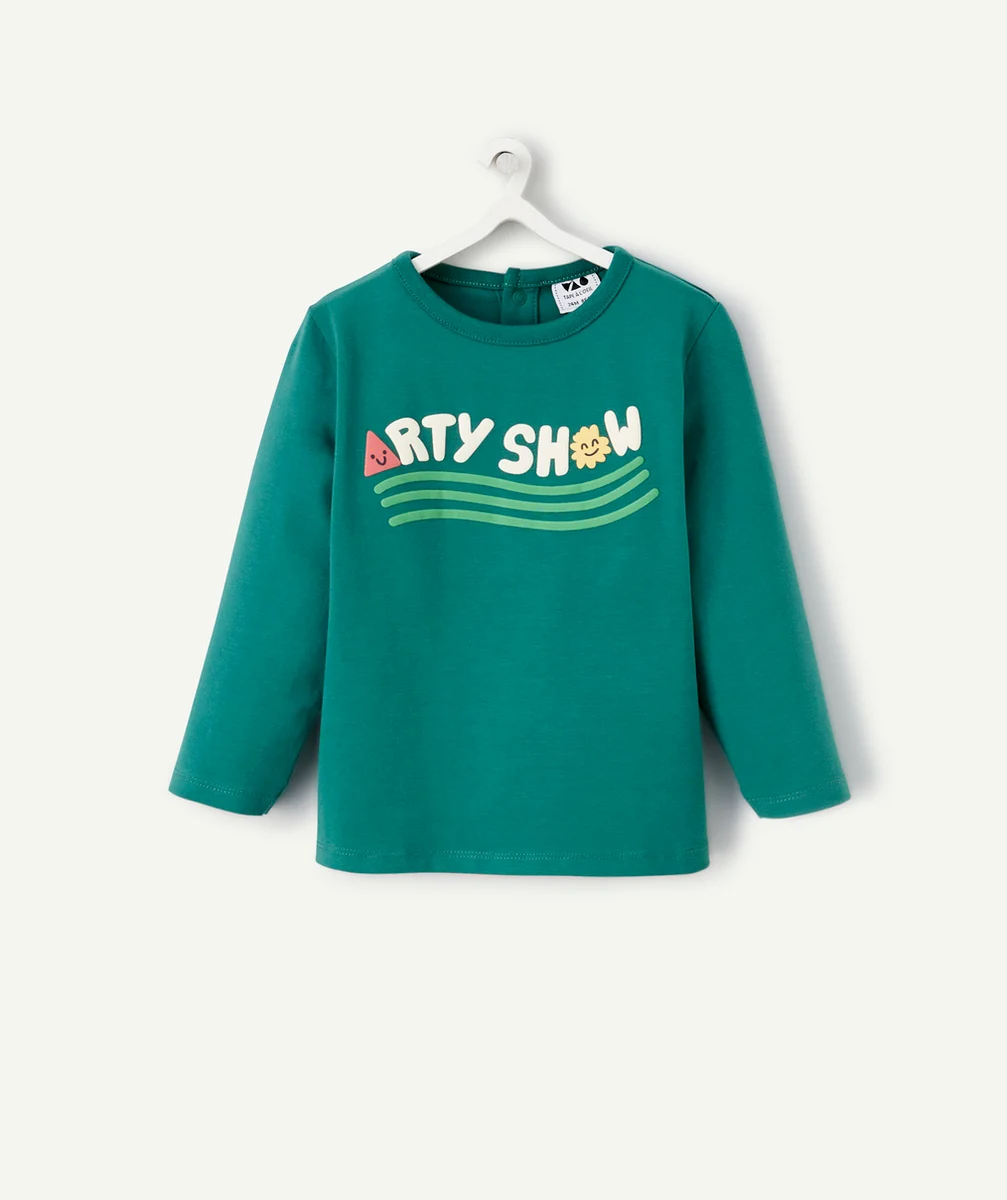 T-SHIRT BÉBÉ GARÇON EN COTON BIO VERT AVEC MESSAGE ET MOTIFS PARTY SHOW