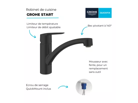 Robinet de cuisine GROHE Start noir mat