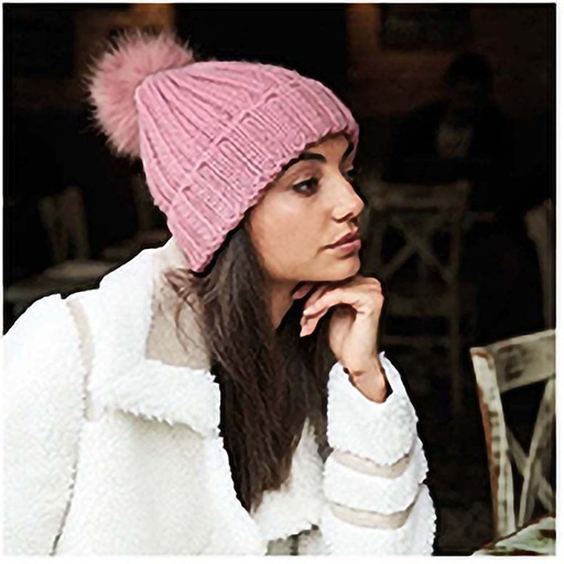 Gorro de tricô com pompom de pele sintética, modelo Verbier Beechfield