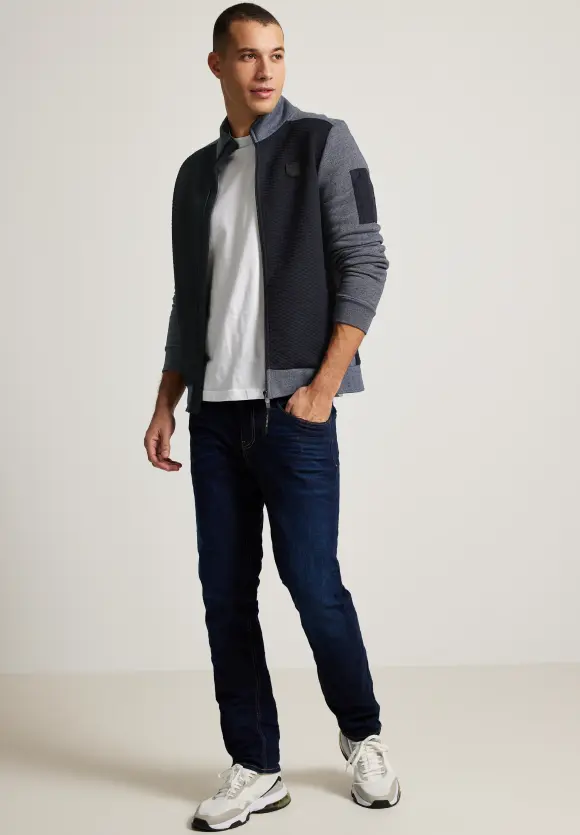 Sweatshirtjacke mit Zipper - deep navy blue melange