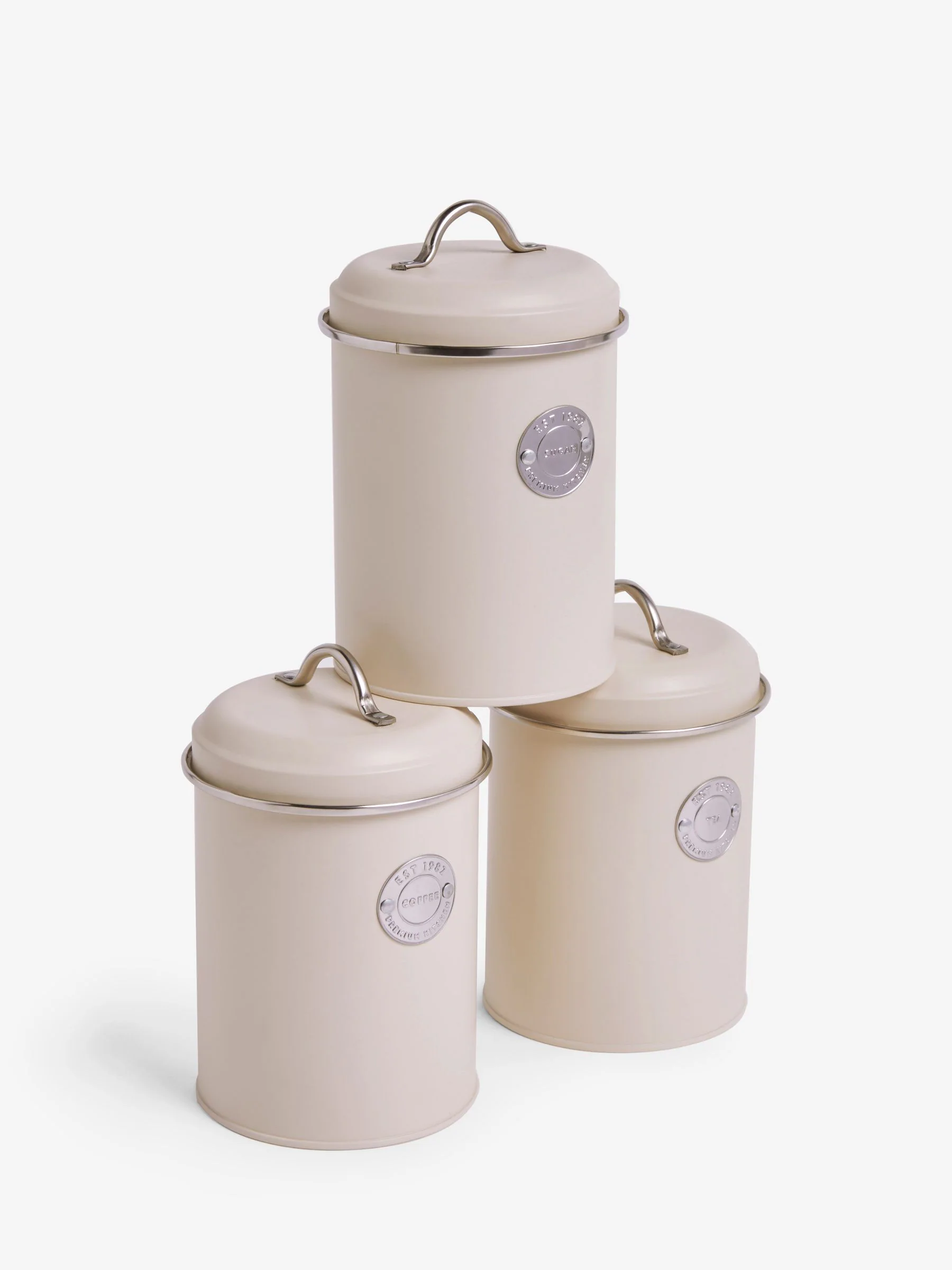 Set van 3 voorraadpotten met badge