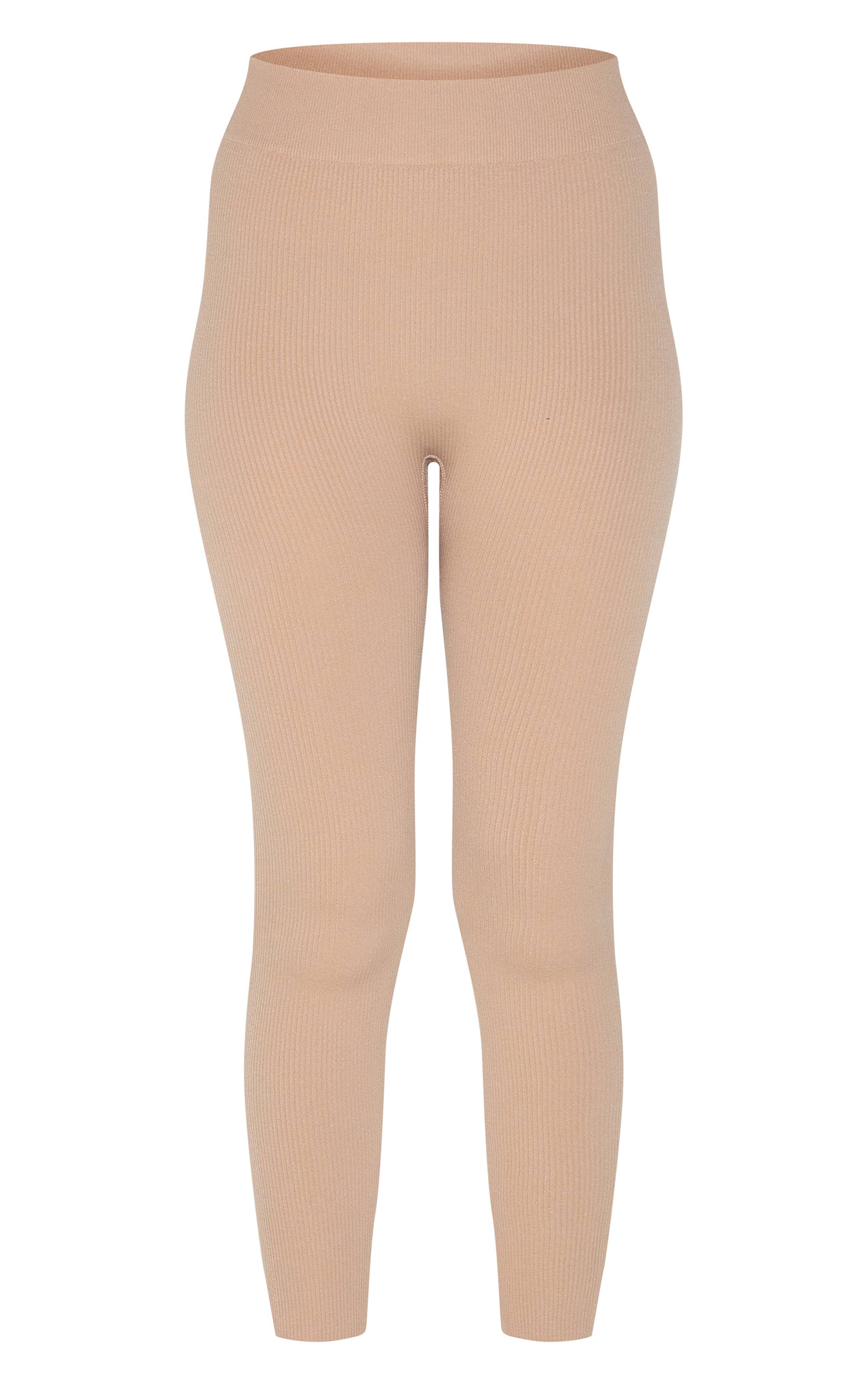 Gris Pierre Legging Côtelé Structurant À Détail De Revers Contourés