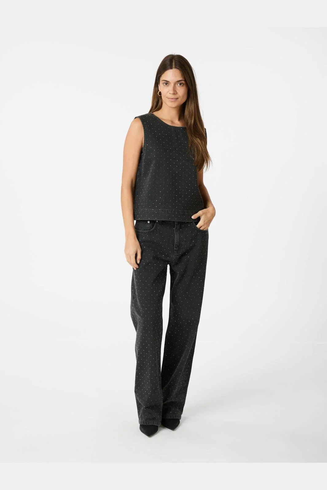 Neo Noir Rissa Bedazzled Denim Top 164461