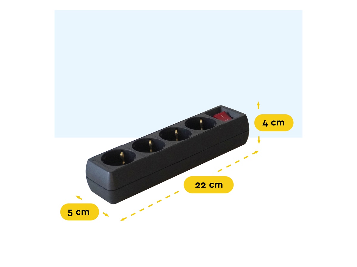 BRASQ 5 meter 4-voudige stekkerdoos met schakelaar - Black