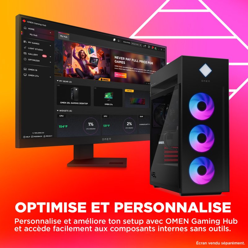 OMEN by HP 45L Gaming Desktop GT22-3031nf Intel Core Ultra 7 265K 64 Go DDR5-SDRAM 4 To SSD NVIDIA GeForce RTX 5070 Windows 11 Home Tower PC AI PC Noir