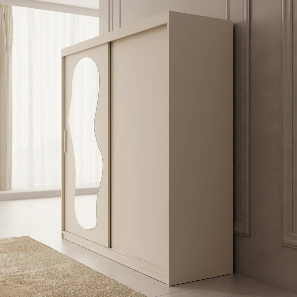 Meubella - Kledingkast Ulysses - Beige - 200 cm - Met spiegel