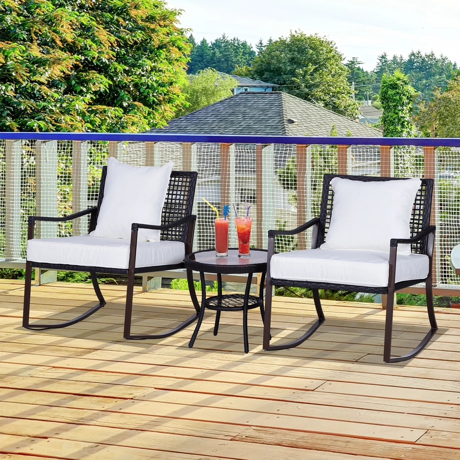 Outsunny Rattan Schaukelstuhl als 7-tlg. Set braun, cremeweiß