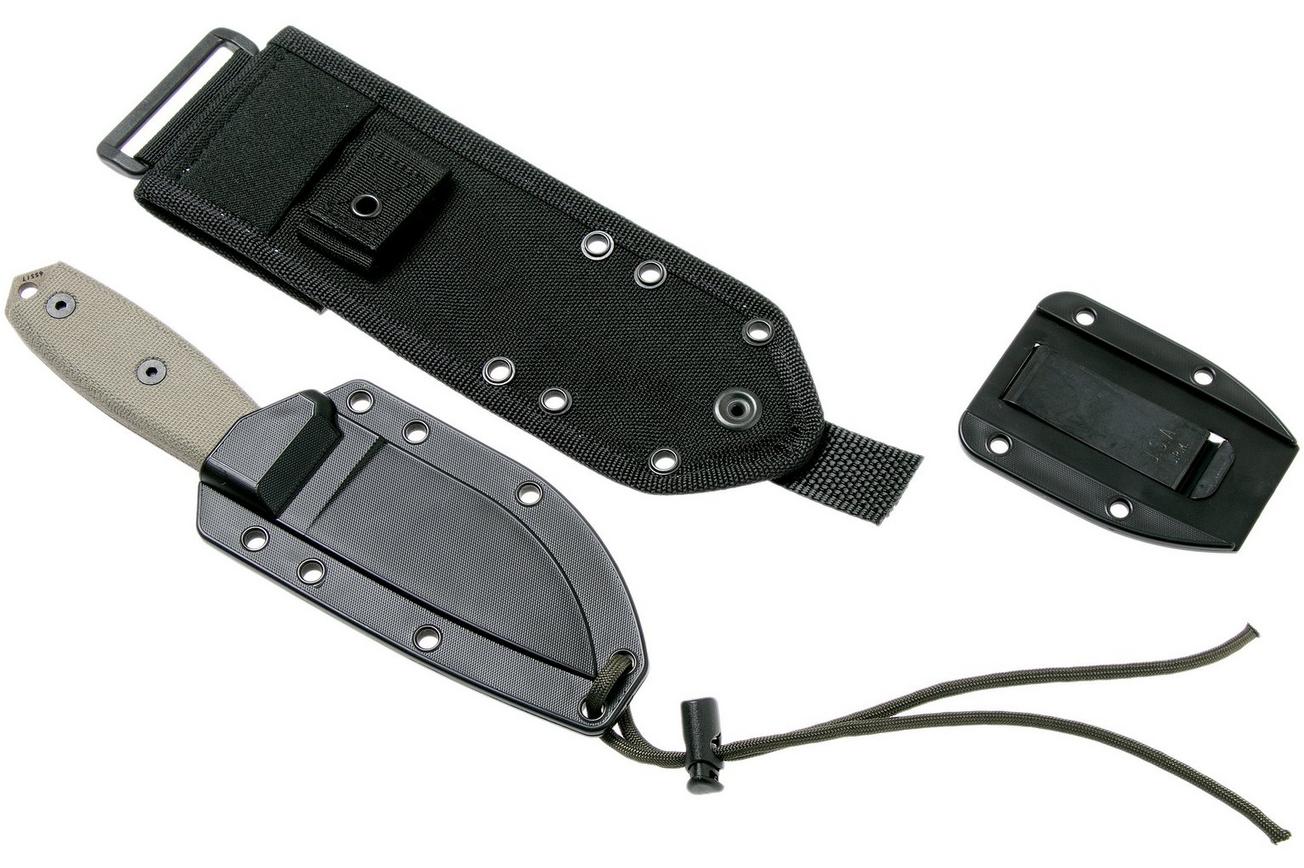 ESEE Model 3 dark earth blade, grey handle 3P-MB-DE met schede   clip en MOLLE-back