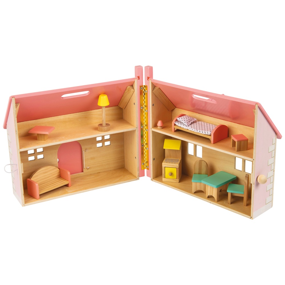 Puppenhaus aus Holz zum Zusammenklappen und Losfahren