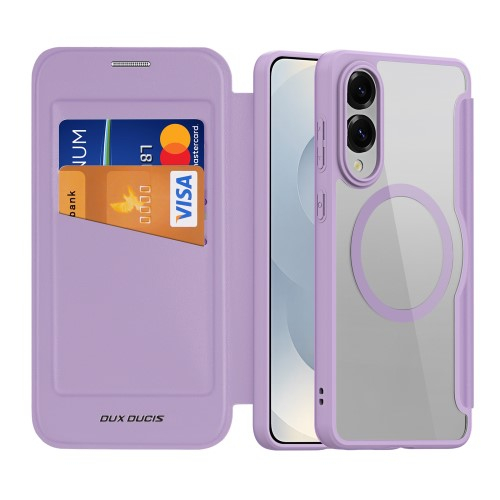 Samsung Galaxy S25 Edge Hybrid Leder Tasche   Kunststoff Rückseite - Lila / Transparent