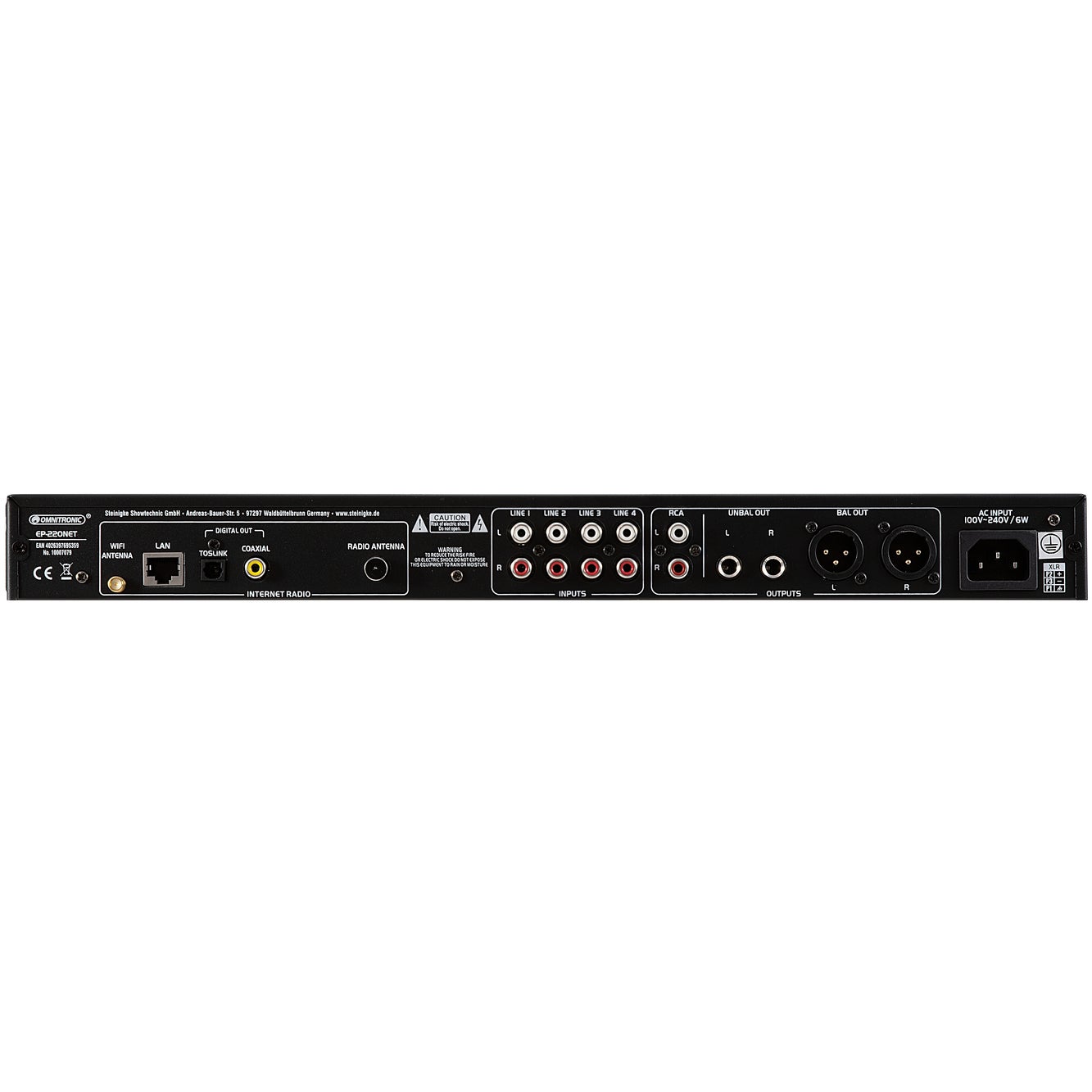 Omnitronic EP-220NET voorversterker met internetradio, DAB+ en Bluetooth