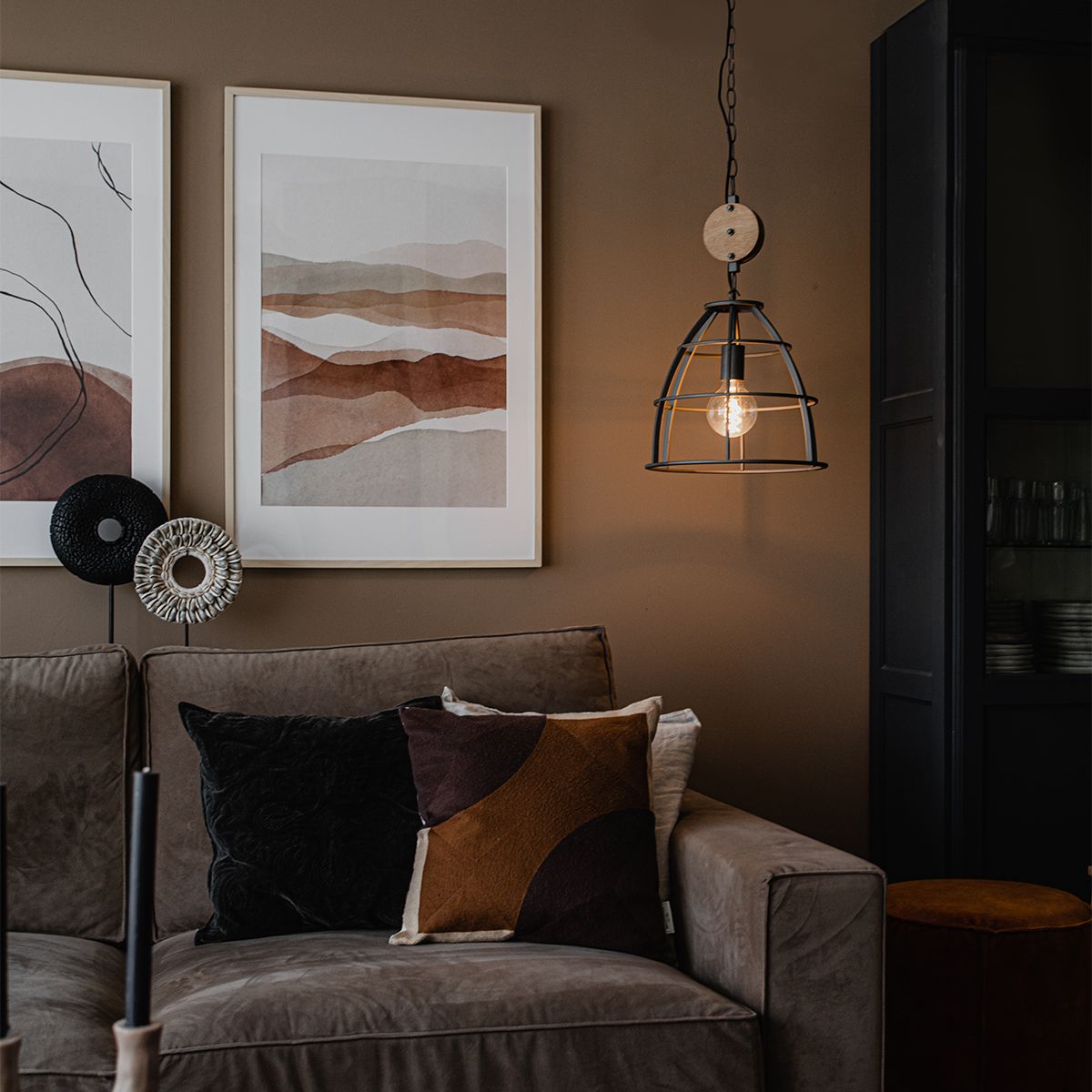 Industriële hanglamp donkergrijs met hout 34 cm - Arthur