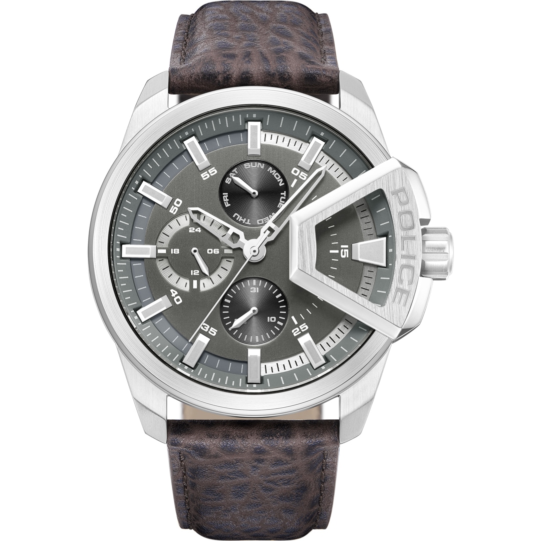 Police Underlined Day Date Silbrig / Braun