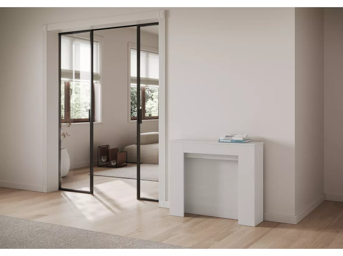 Console Extensible 90x25/211 cm Kiba Frêne Blanc rallonges internes