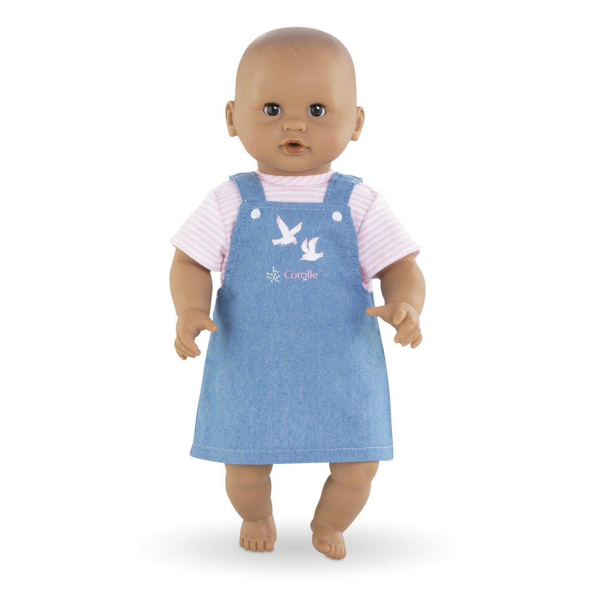 Robe Marinière rose Bords de loire - Mon premier poupon 30 cm