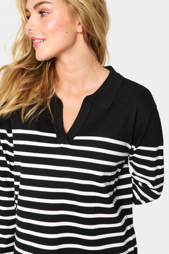 Saint Tropez MilaSZ Striped Polo Pullover Black mila stripe