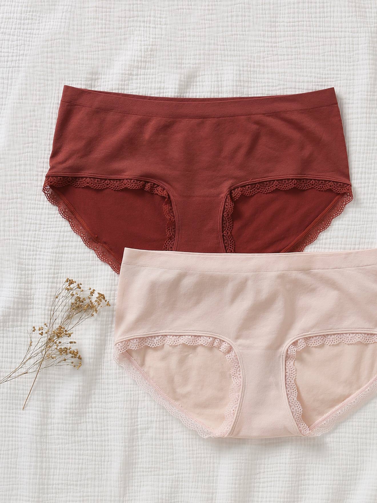 Conjunto de 2 calcinhas de maternidade sem costura, feitas de microfibra lisa rosa claro.