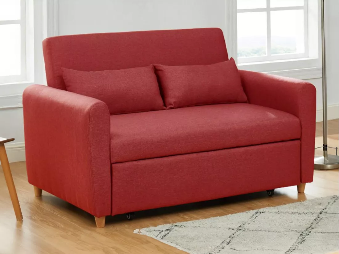 Canapé 2 places convertible en tissu rouge AYLA