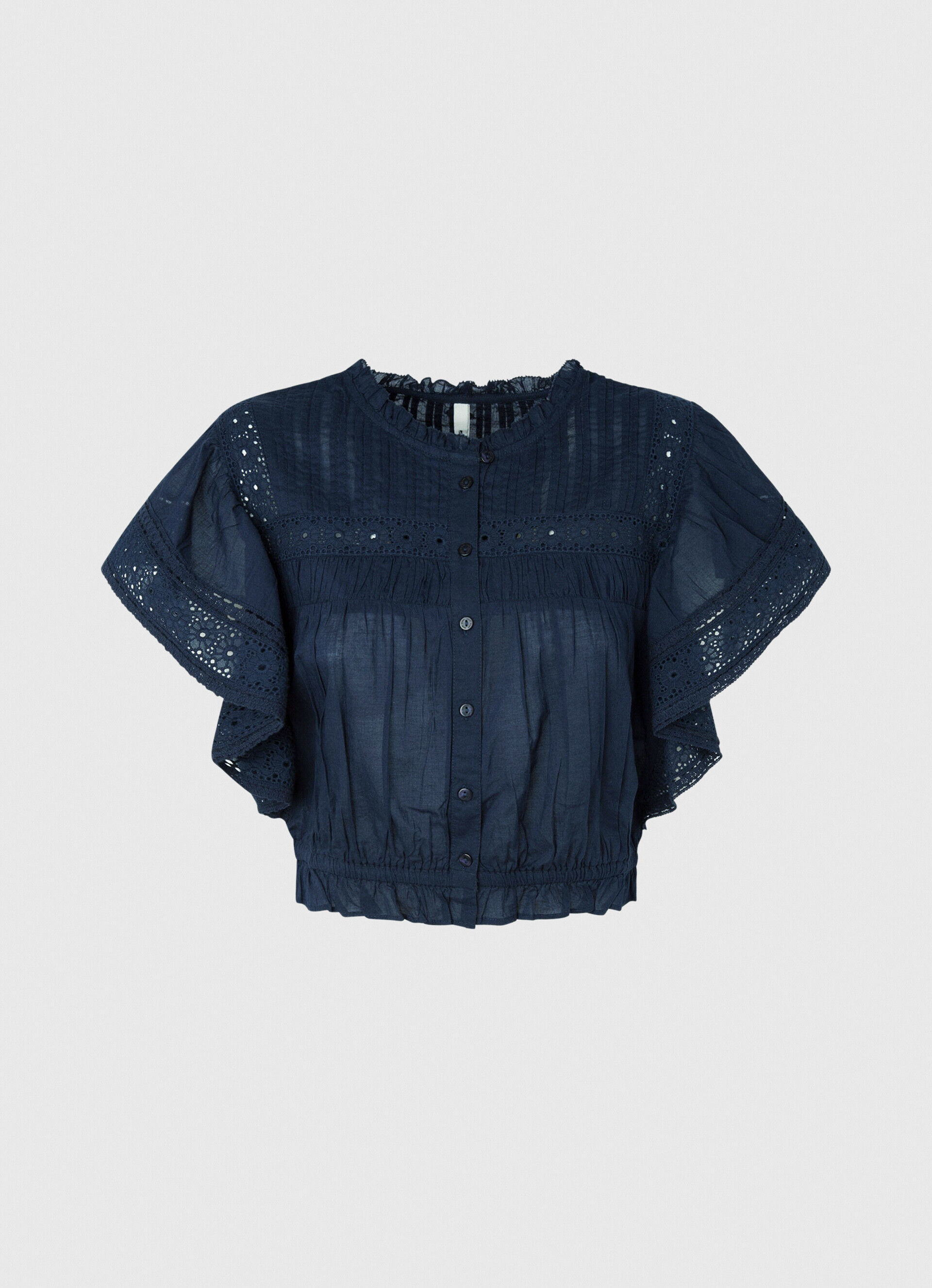 Blusa de algodão com detalhes vazados - azul dulwich