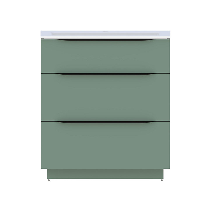 Meuble sous vasque à poser Pamili vert sauge mat 80 cm + plan vasque en résine blanc