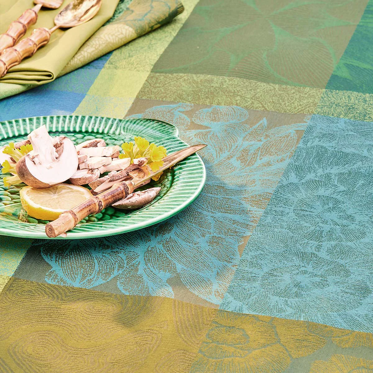 Nappe pur coton vert 115x115 Garnier Thiebaut