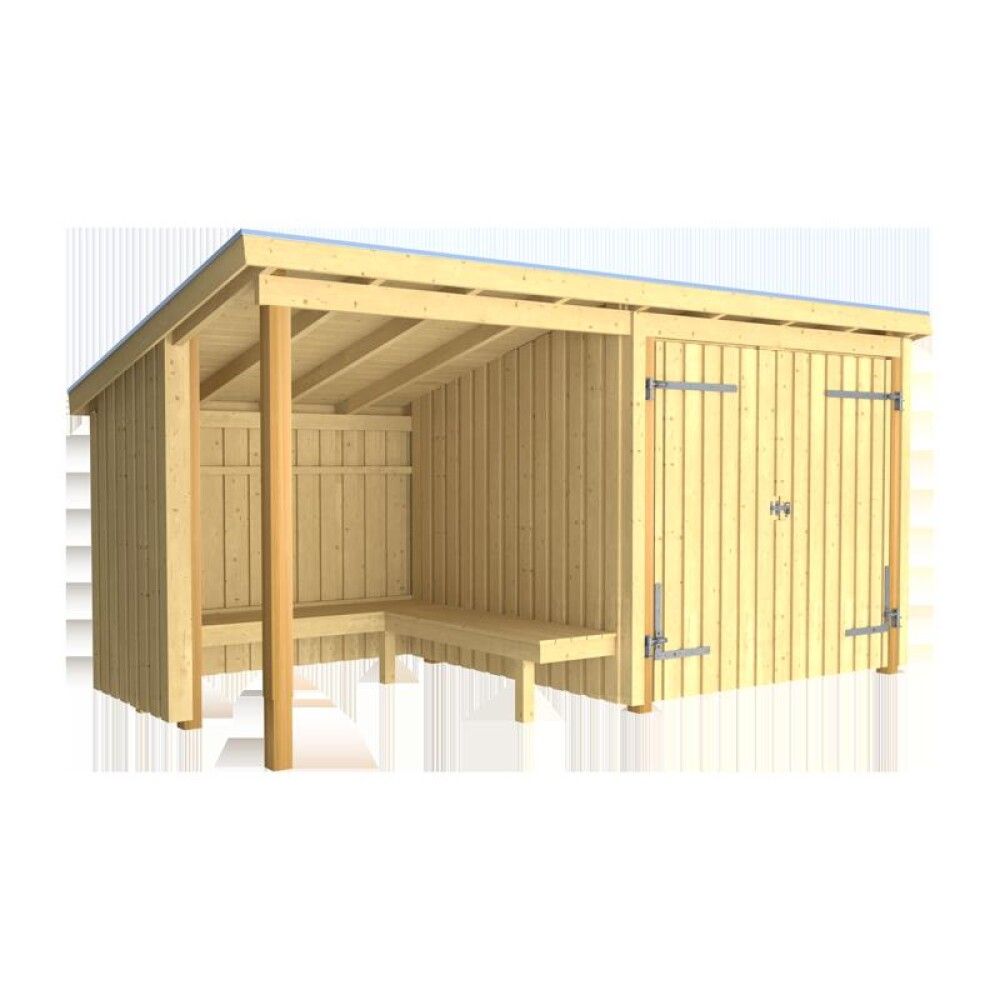 BÅLHYTTE PLUS NORDIC M/DOBBELDØR/PAPP/ALU UBEHANDLET 9,5M²