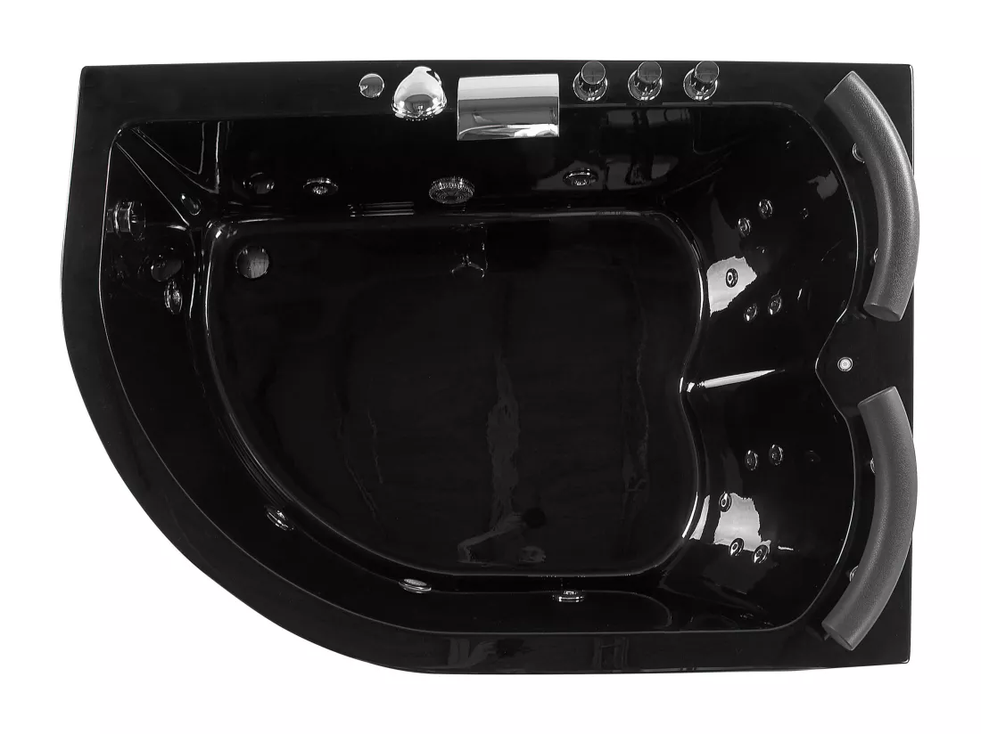 Baignoire angle droite noire 158 x 113 cm avec LED PARADISO