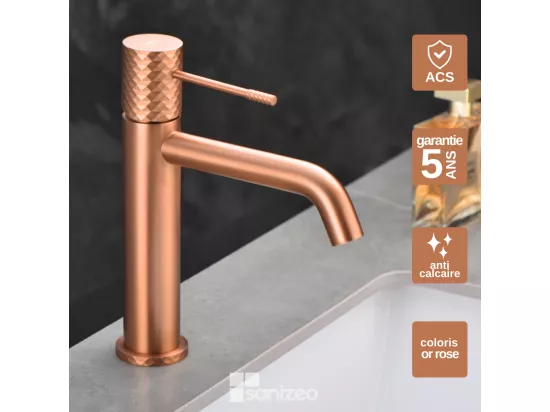 Robinet Mitigeur de Lavabo anti-calcaire Bec Bas Or Rose Cuivré IMEX GENOVA BDG053-1ORC