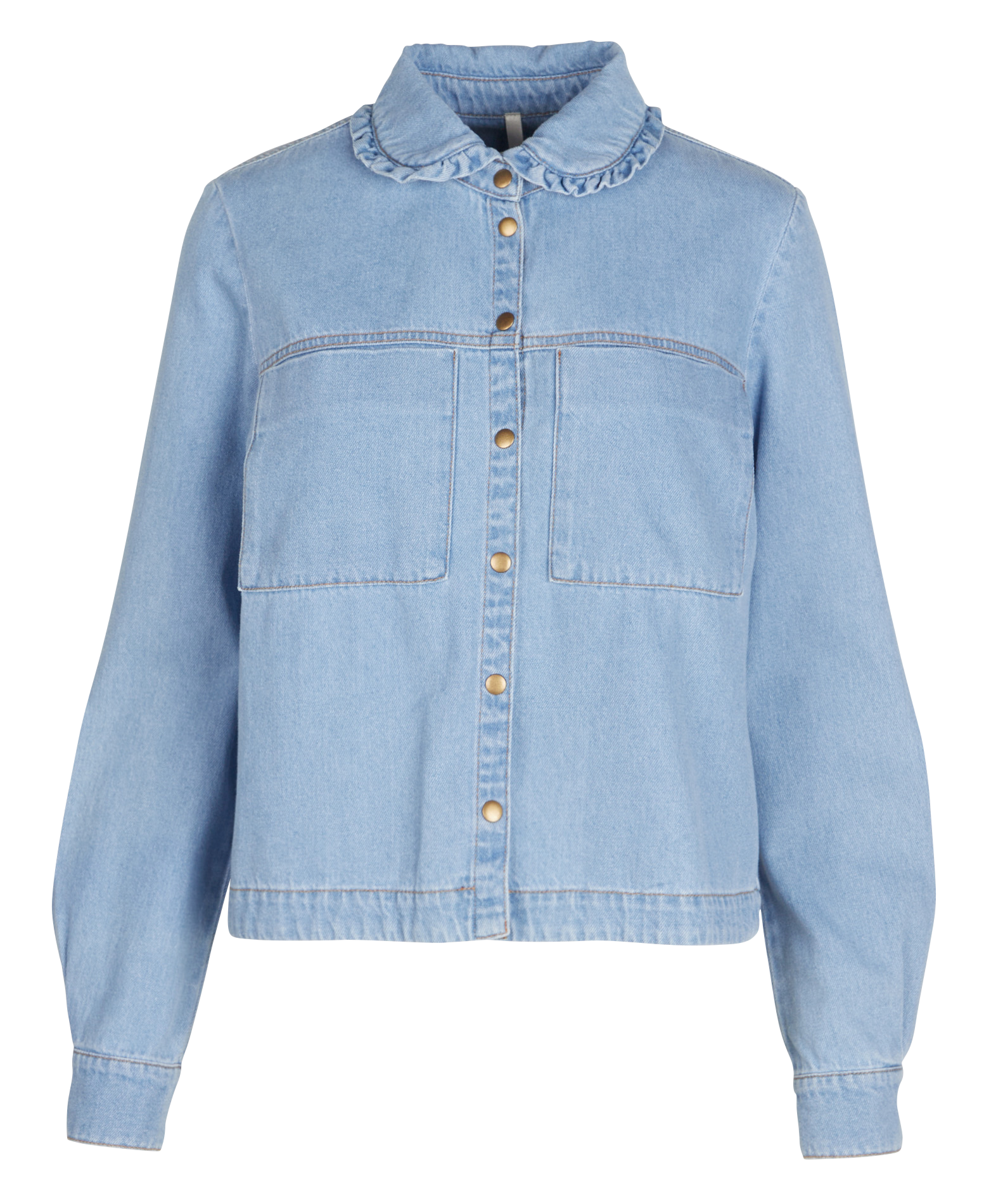 Chemise col claudine en coton | Bleu