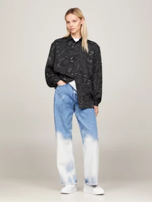 Camisa de estilo relaxado com estampa espiral unissex