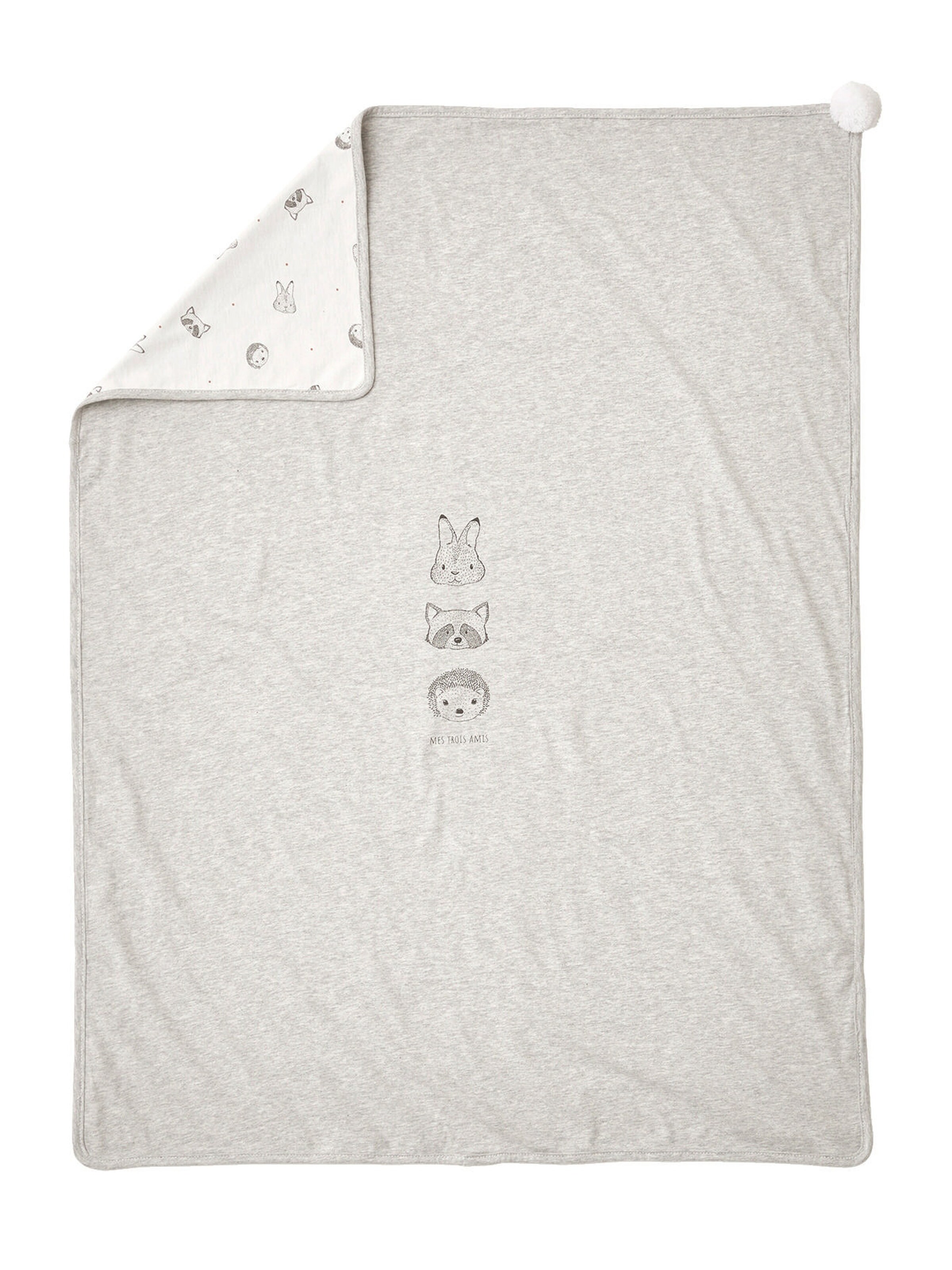 Vertbaudet Bio-Kollektion: Baby Decke KLEINE FREUNDE wollweiß/grau