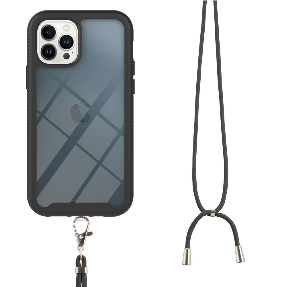 iPhone 15 Pro Max Hybrid Hülle Shock Proof   Necklace Handykette (130cm) - Schwarz