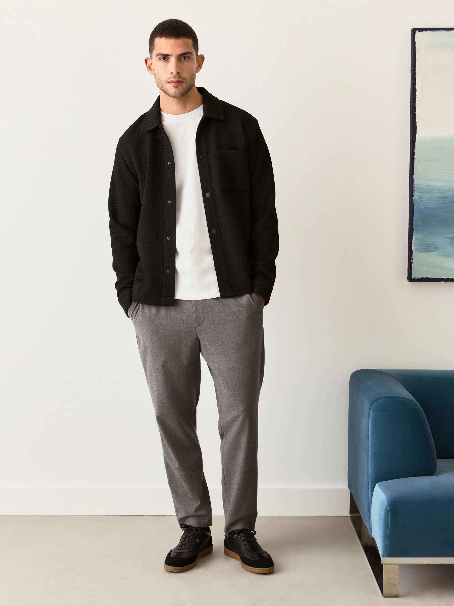 Zwart - Diagonaal structuur Jersey Overshirt