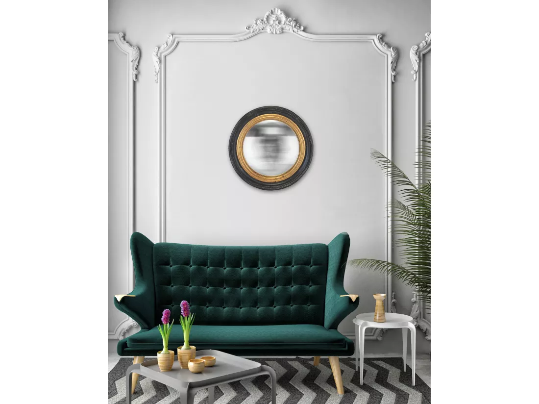 Miroir convexe rond noir et doré 50cm int et 64cm ext