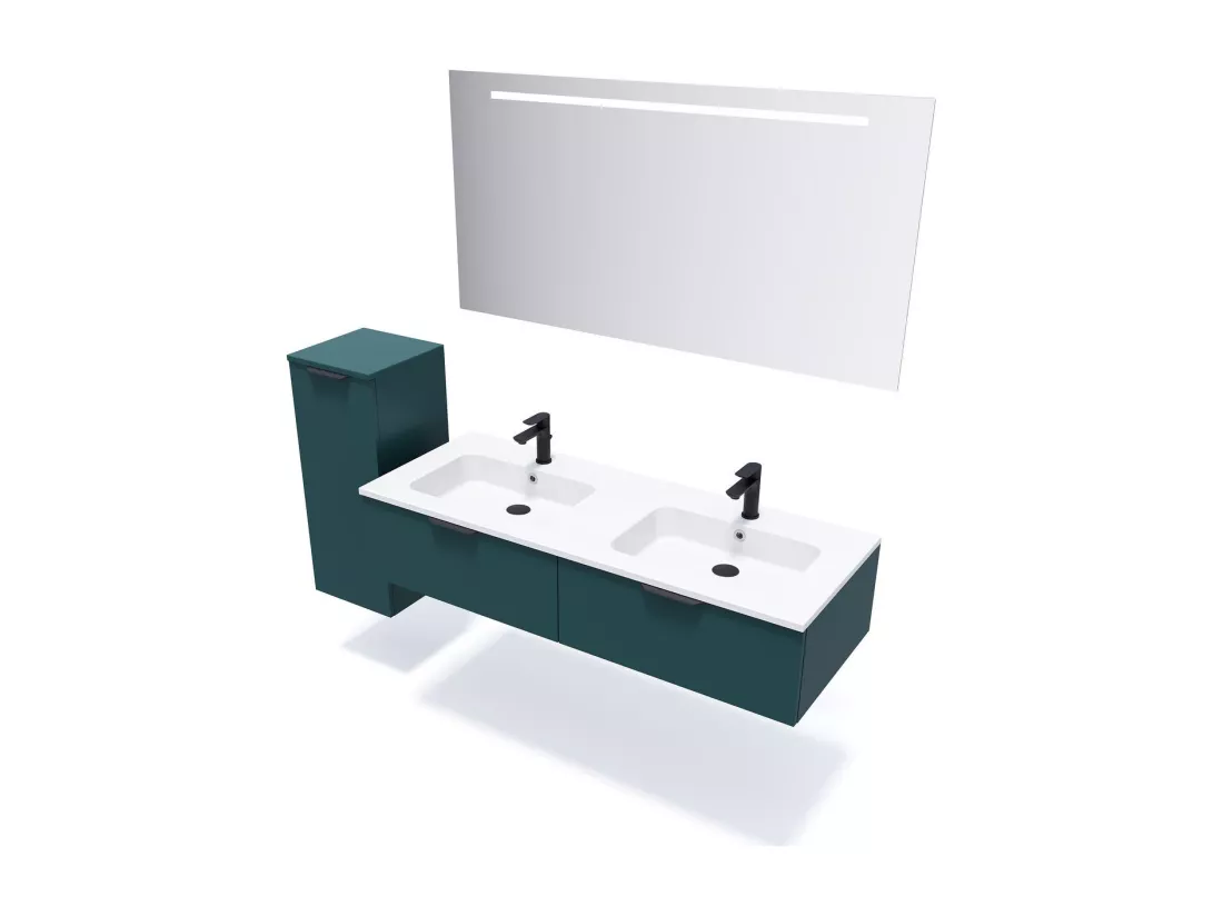 Meuble de salle de bain suspendu double vasque intégrée 140cm 2 tiroirs Bleu - Soho