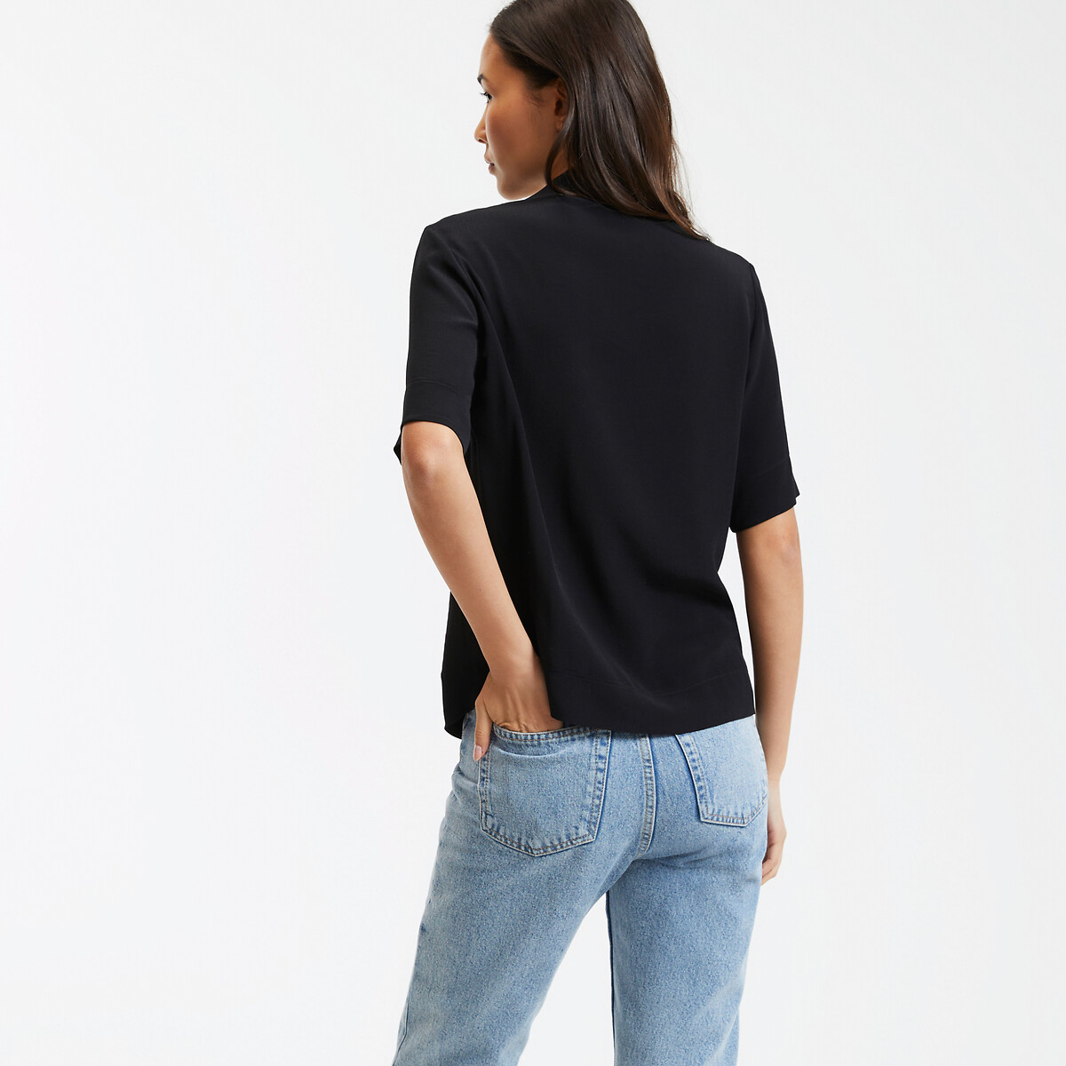 COLEÇÃO LA REDOUTE<br>Blusa com gola de lapela e mangas curtas