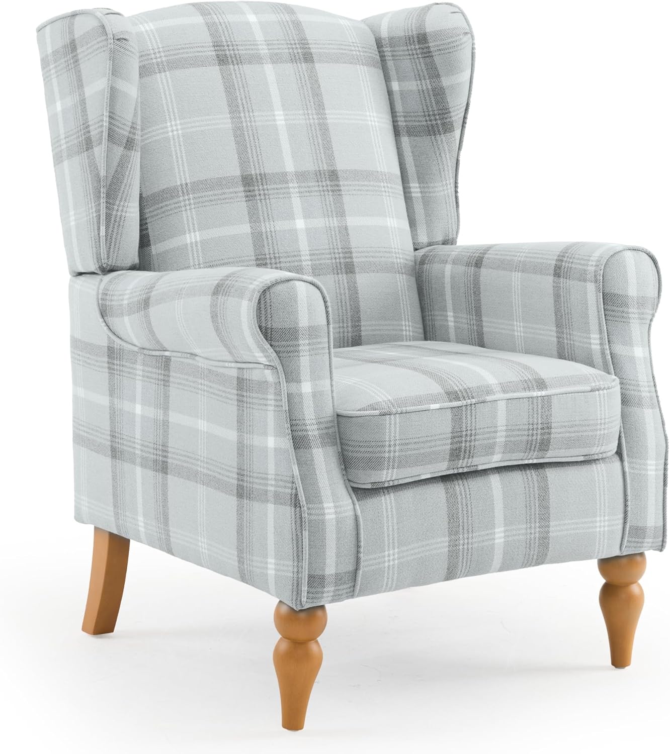 Ohrensessel, Vintage Sessel mit Holzfüße, gepolsterte Relaxsessel, Einzelsessel für Wohnzimmer, Schlafzimmer, Leinen