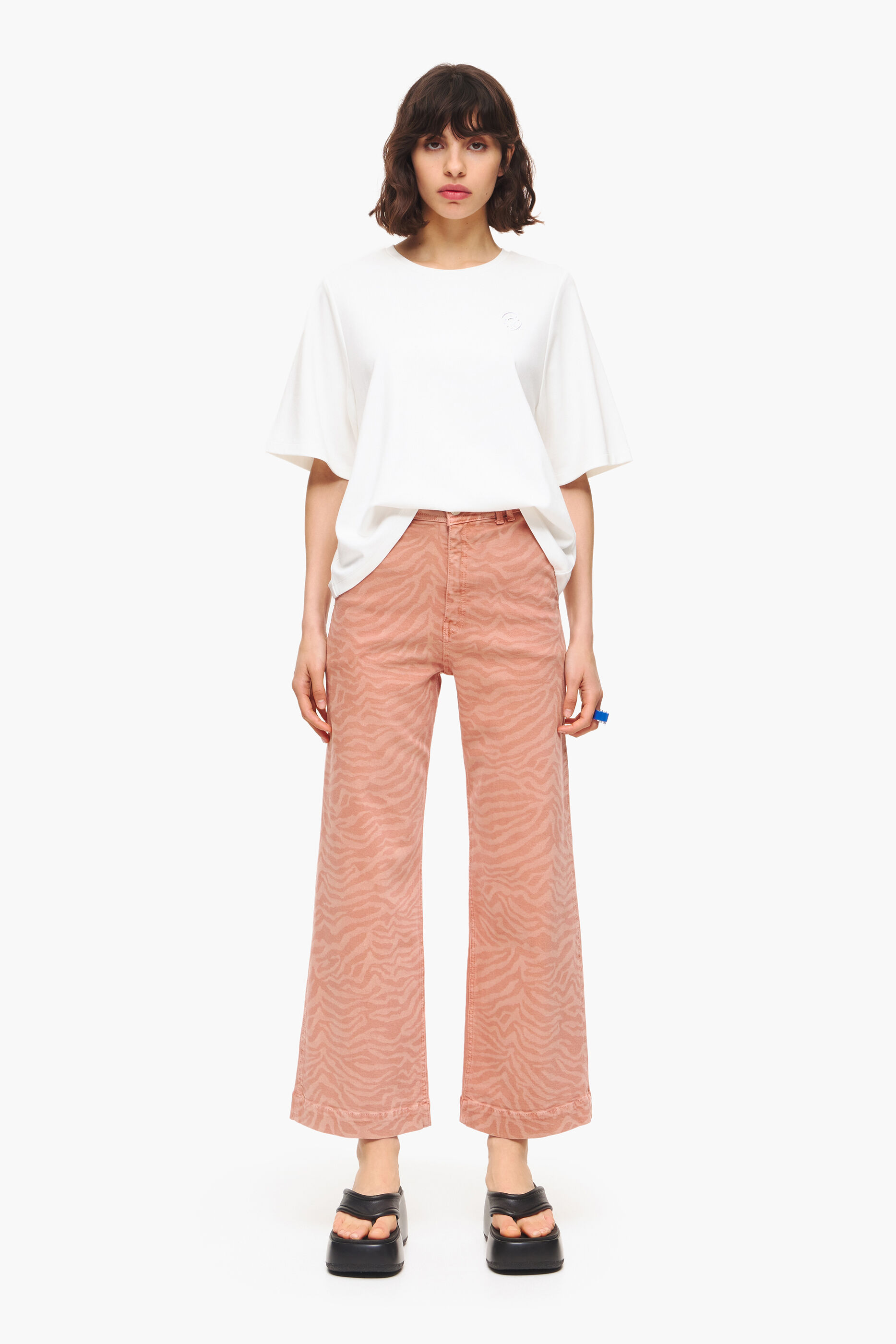 CULOTTE - Calça jeans de cintura alta com estampa de tigre cor damasco