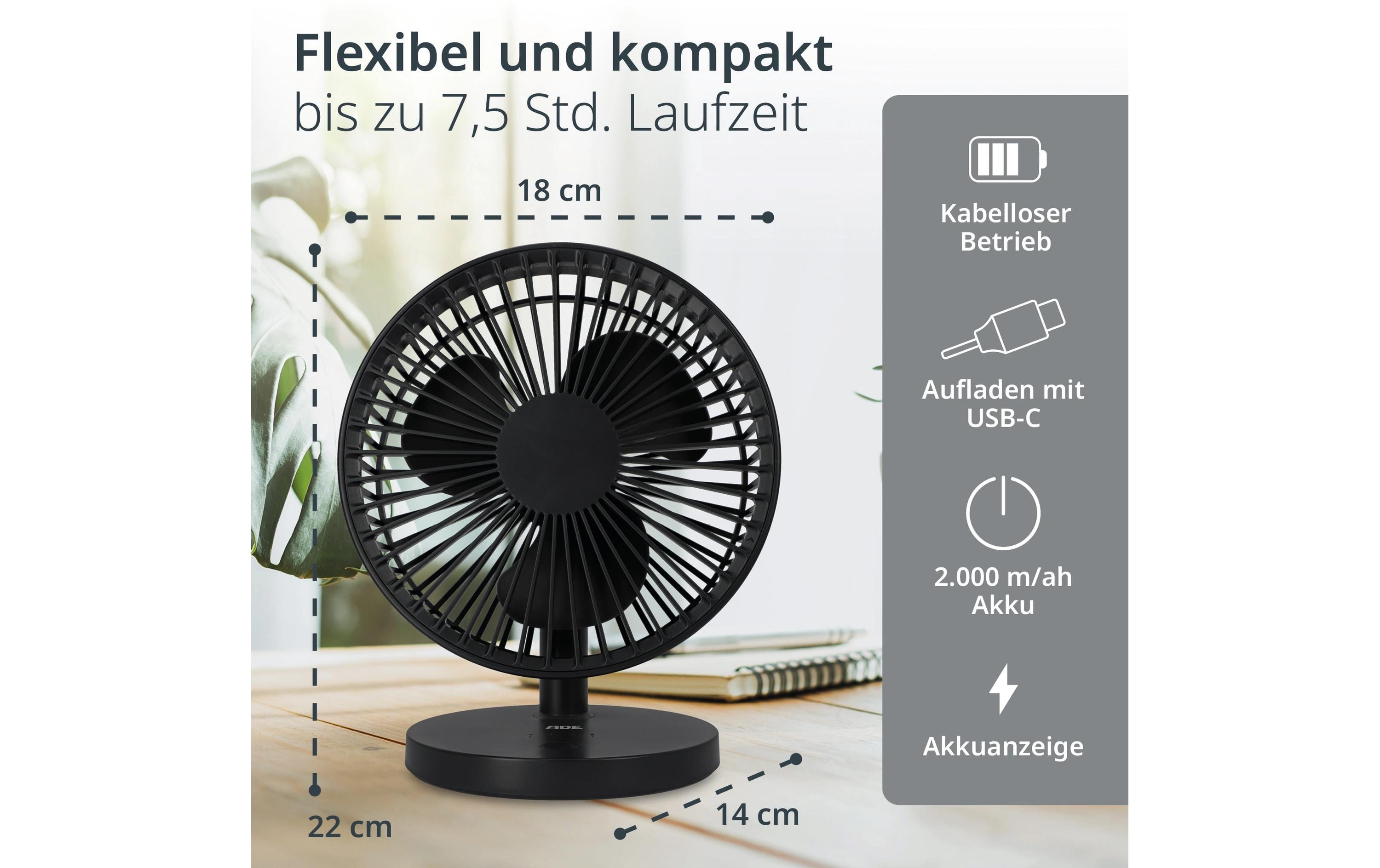 Tischventilator kabellos AnthrazitUltimativer Begleiter für heisse Sommertage