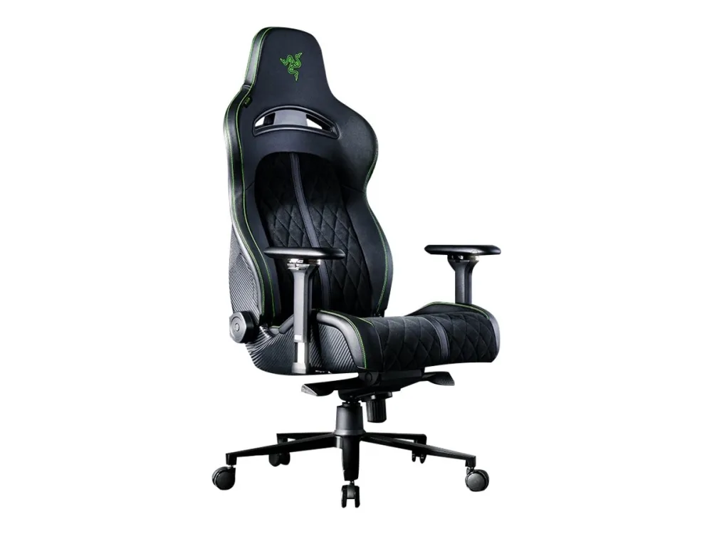Razer Enki Pro - Spillestol - armstøtter - T-formet - vippe - drejeled - syntetisk læder, aluminium, stål, alcantara, højdensitets polyuretan støbt skum, elastomerisk polyuretan (EPU) - sort, grøn