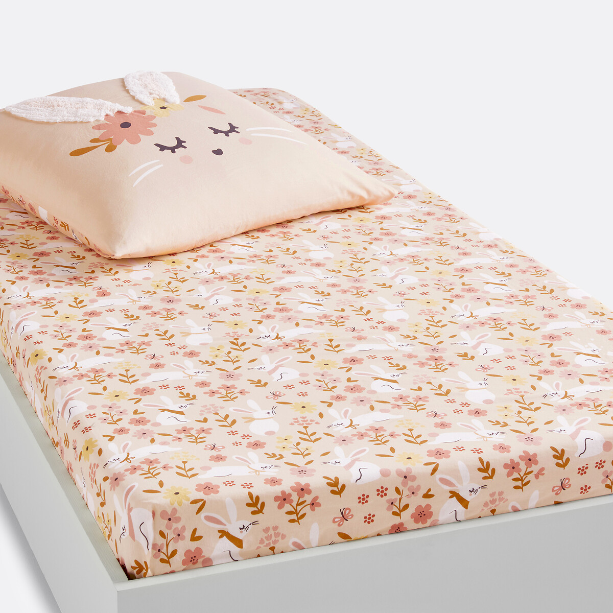 LA REDOUTE INTERIEURS<br>Lençol de algodão orgânico, criança, Lapin fleuri