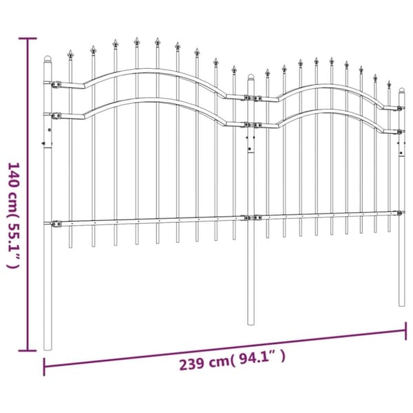 vidaXL Hagegjerde med spydtopp svart 140 cm pulverlakkert stål