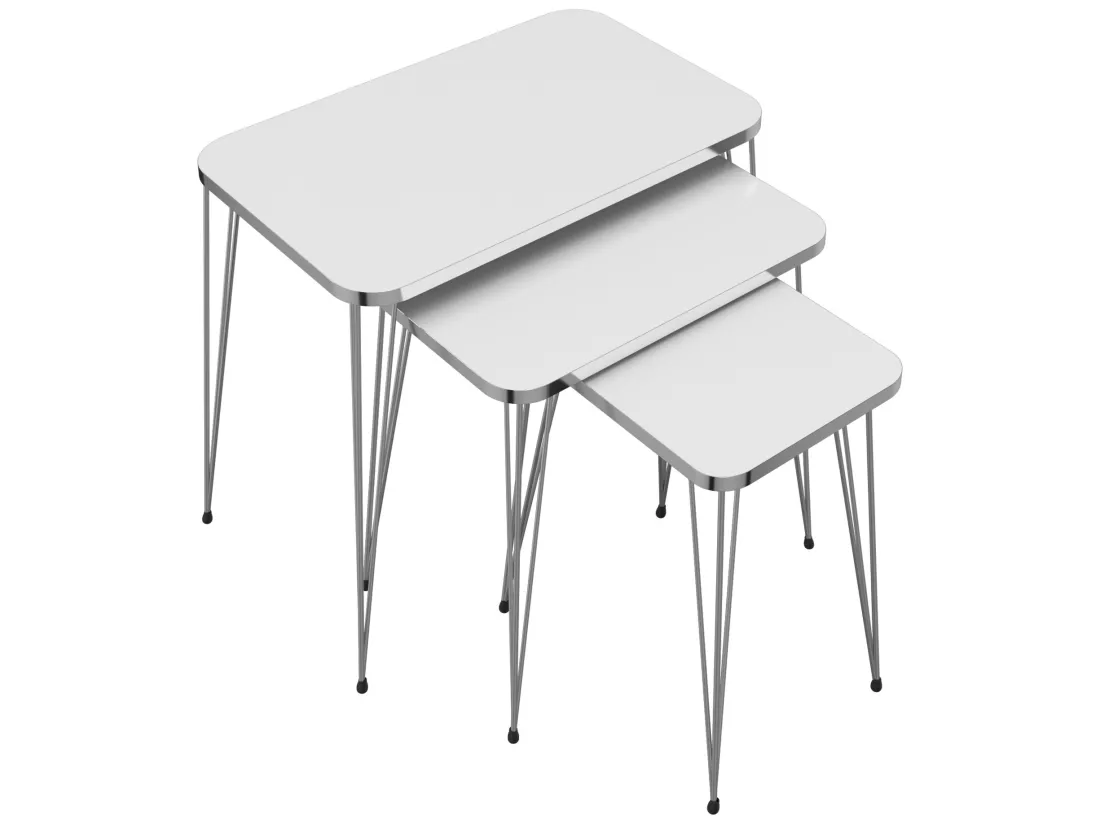 Set de 3 tables d'appoint Rudkøbing rectangulaires gigognes blanc argent [en.casa]