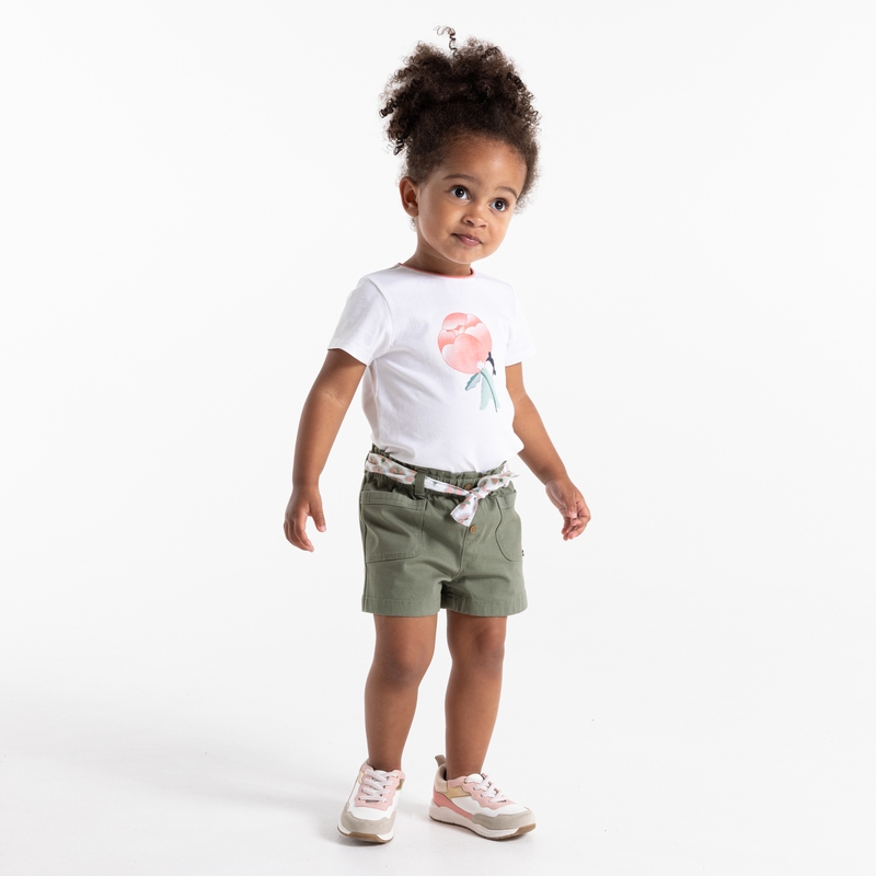 Short saharien à ceinture imprimée paons vert bébé fille