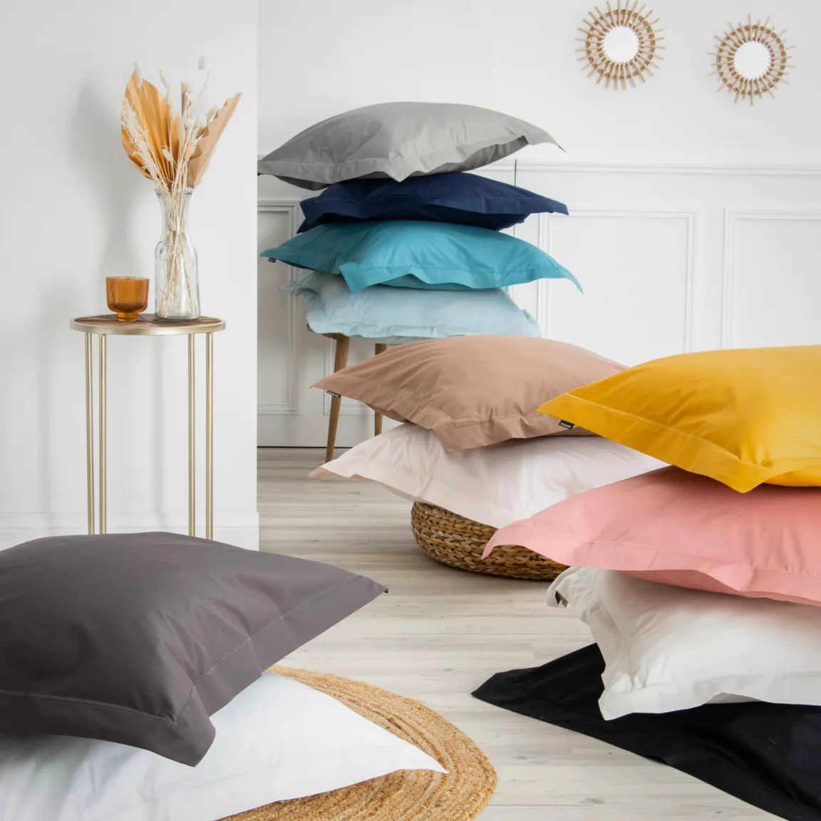 Drap housse percale de coton (160 x 200 cm) Cali Gris anthracite