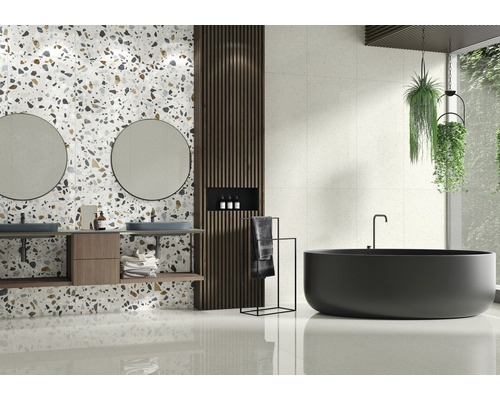 Porseleinen steengoed wand- en vloertegel Crisp XL Terrazzo wit 59,5 x 120 x 1 cm mat gerectificeerd