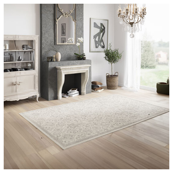 Tapis à motif floral oriental - arabesque - écru - 120 x 170 cm