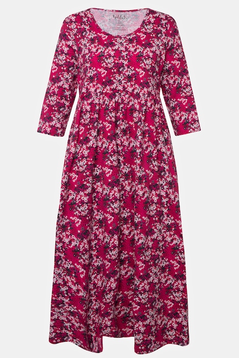 Jerseykleid, Blüten, A-Linie, Rundhals, 3/4-Arm
