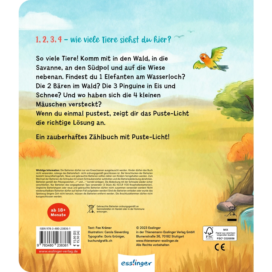 Thienemann Mein Puste-Licht-Buch: 1,2,3,4 - wie viele Tiere siehst du hier?