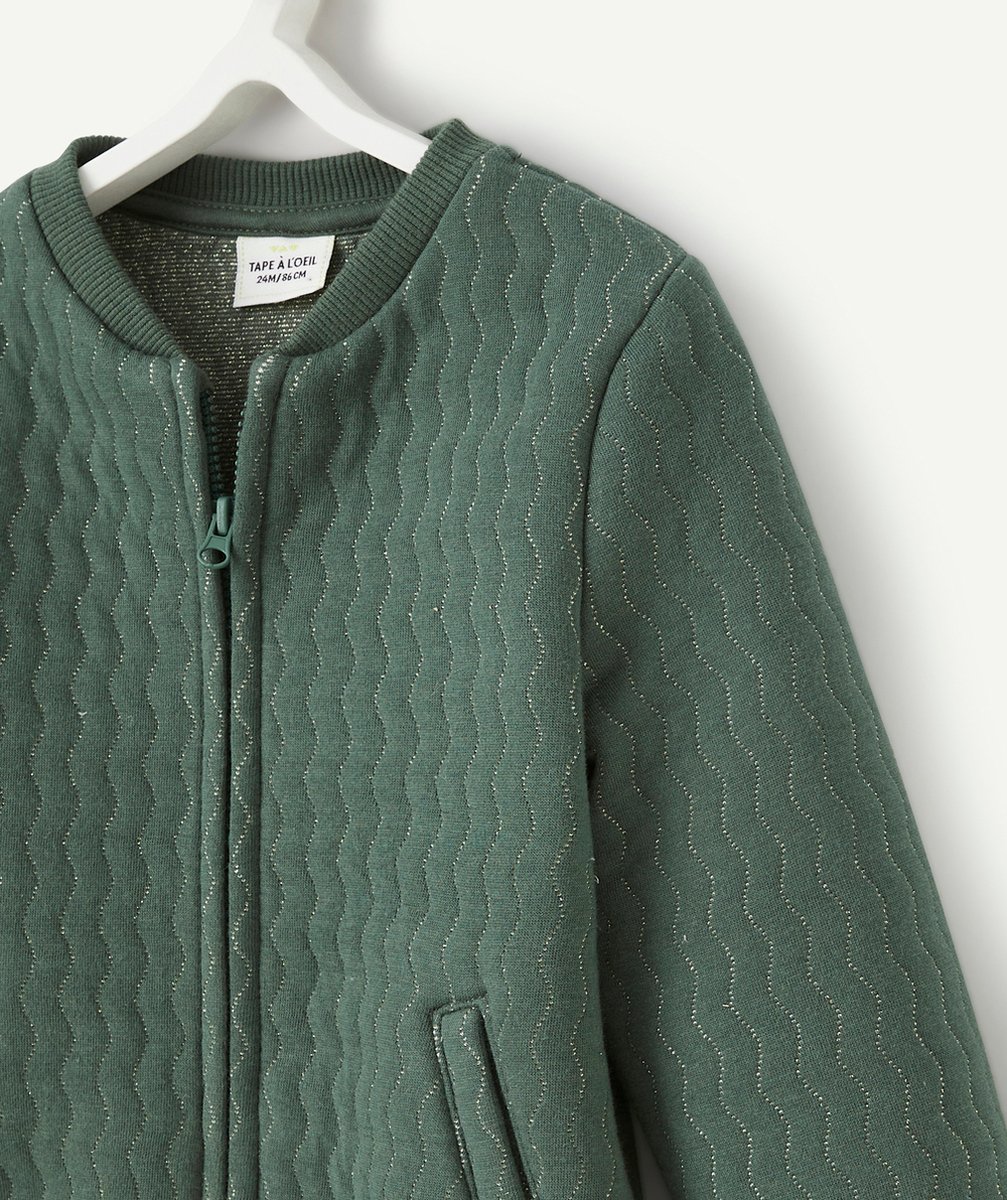 CARDIGAN BÉBÉ FILLE VERT AVEC FILS COULEUR ARGENTÉE